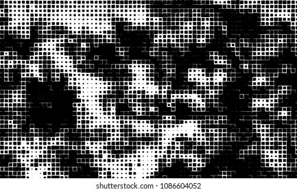 Grunge background vector modern design. Abstract surreal pattern of curved squares. Chaotic monochrome texture with the print and design business cards, labels, posters