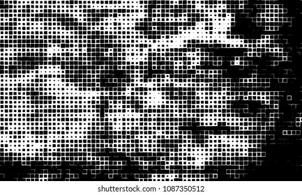 Grunge background vector modern design. Abstract surreal pattern of curved squares. Chaotic monochrome texture with the print and design business cards, labels, posters