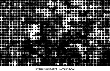 Grunge background vector modern design. Abstract surreal pattern of curved squares. Chaotic monochrome texture with the print and design business cards, labels, posters