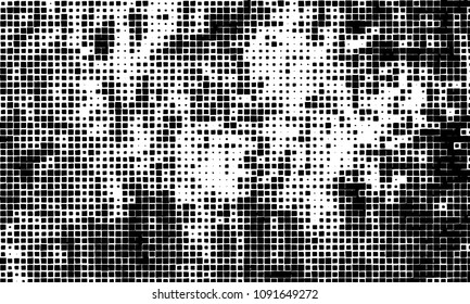 Grunge background vector modern design. Abstract surreal pattern of curved squares. Chaotic monochrome texture with the print and design business cards, labels, posters