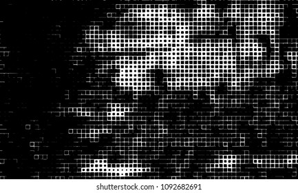 Grunge background vector modern design. Abstract surreal pattern of curved squares. Chaotic monochrome texture with the print and design business cards, labels, posters