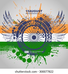 Grunge background vector. Grunge print for t-shirt. Abstract dirt backgrounds texture. Grunge banner with an inky dribble strip with copy space. Indian Independence Day 
