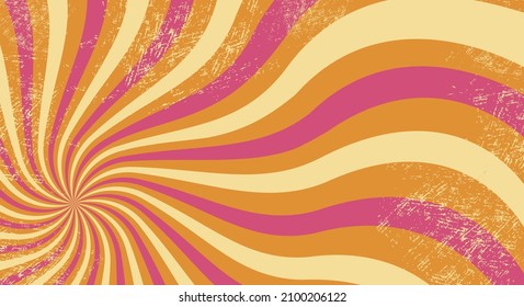 grunge background with wavy rays in trendy colors with texture. Retro groovy illustration