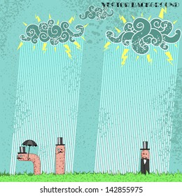 Grunge background with worms aristocrats under the rain