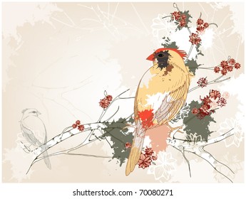 grunge background with a yellow bird