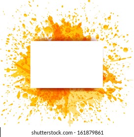 Grunge background with yellow splash and place for your text. Vector illustration.