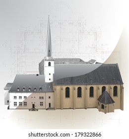 Grunge backgrounds with architectural design elements in retro style