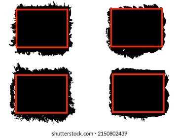 Grunge backgrounds set. Brush black paint ink stroke over square frame. Vector illustration