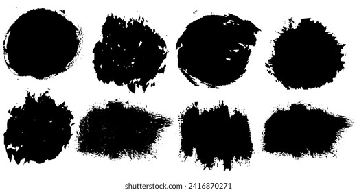 Grunge badge brush black paint ink stroke illustration. Set of Vector black paint, ink brush strokes, brushes, lines, grungy texture. Artistic design elements circles, waves, rectangle paintbrush set
