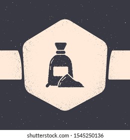 Grunge Bag of flour icon isolated on grey background. Monochrome vintage drawing. Vector Illustration