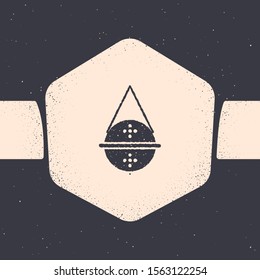 Grunge Ball tea strainer icon isolated on grey background. Monochrome vintage drawing. Vector Illustration