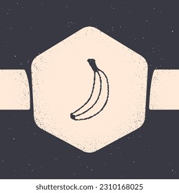 Grunge Banana icon isolated on grey background. Monochrome vintage drawing. Vector