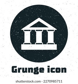 Grunge Bank building icon isolated on white background. Monochrome vintage drawing. Vector
