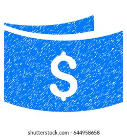 Grunge Banknotes icon with grunge design and dirty texture. Unclean vector blue pictogram for rubber seal stamp imitations and watermarks. Draft sticker symbol.