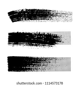 Grunge banner. Grunge background with black brush strokes and halftone dots for artistic design elements. Hand made creative abstract paint brush stroke