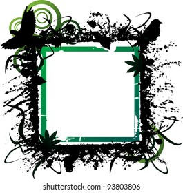 Grunge banner with birds and leaves