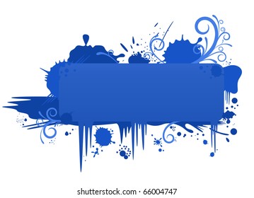 Grunge banner with blurs, damp patch, floral ornaments. Object isolated on white background
