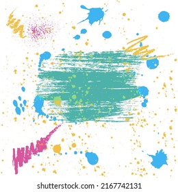 Grunge banner with brush stroke and ink dots. Vector illustration