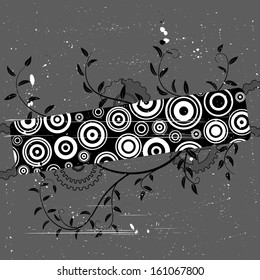 Grunge banner with concentric circles. Abstract vector illustration.