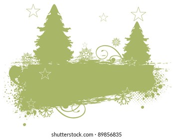 Grunge banner with floral elements,stars,snow flake & Xmas trees on Nature Background for Christmas & Other events.