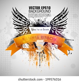 Grunge banner with an inky dribble strip with copy space. Abstract background for party. New color design 2014