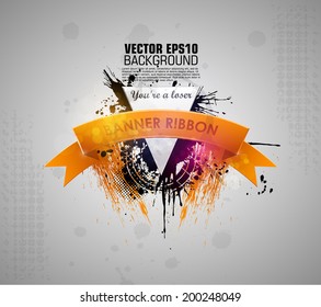 Grunge banner with an inky dribble strip with copy space. Abstract background for party. New color design 2014