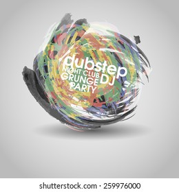 Grunge banner with an inky dribble strip with copy space. Abstract background for party. New creative grunge print for t-hirt, poster, brochure. night club paty, festival, carnival, fiesta