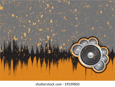 Grunge banner with loud speaker. Vector.