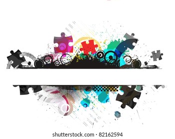 grunge banner with puzzle design vector.