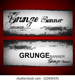 grunge banner at red background with gray smudge