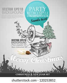 Grunge banner in retro style for Christmas with copy space. Abstract background for party;