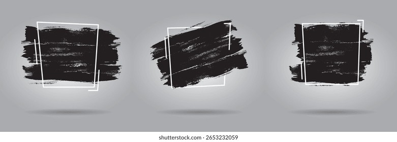 Grunge banner set. Brush black paint ink. Vector illustration