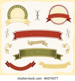 Grunge Banner Set/ Illustration of a collection of design grunge vintage banners, labels, seal stamper. All elements are on separated layers so you can easily select and edit them