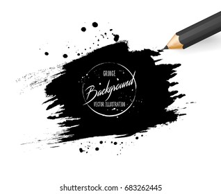 Grunge banner with stains, splashes and drops of ink. Abstract vector templates with doodle black pencil and place for text