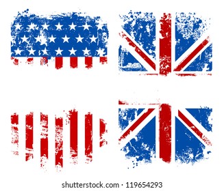 Grunge banners USA and UK national flags. Vector illustration.