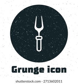 Ícone de garfo Grunge Barbecue isolado no fundo branco. Sinal de bifurcação para churrasco. Churrasco e ferramenta de grelha. Desenho vintage monocromático. Vetor