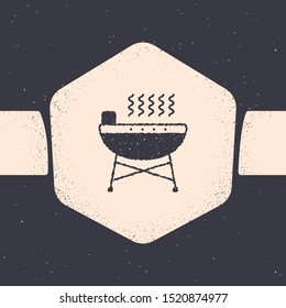 Grunge Barbecue grill icon isolated on grey background. BBQ grill party. Monochrome vintage drawing. Vector Illustration