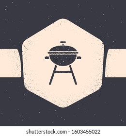 Grunge Barbecue grill icon isolated on grey background. BBQ grill party. Monochrome vintage drawing. Vector Illustration
