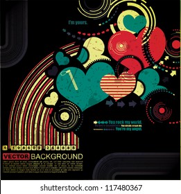 Grunge barcode with hearts - Vector