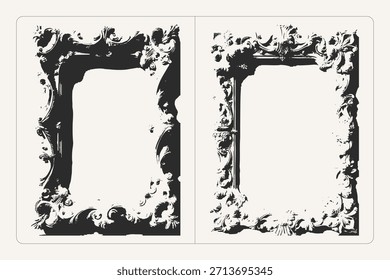 Grunge Barockputzrahmen mit Rollen, perfekt für Poster, Banner und Retro-Design.