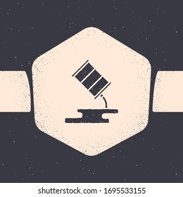 Grunge Barrel oil leak icon isolated on grey background. Monochrome vintage drawing. Vector Illustration