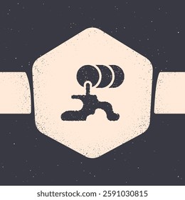 Grunge Barrel oil leak icon isolated on grey background. Monochrome vintage drawing. Vector