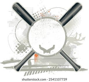 grunge baseball emblem with bats and copyspace