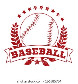 Grunge Baseball Laurel Wreath Crest on White Background, vector illustration