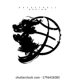 Grunge basketball ball on a white background. Sports abstract illustration for design banner, poster, t-shirt print. Hand drawing, ink.