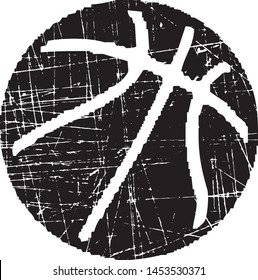 Grunge basketball ball vector icon. Sport equipment concept illustration. Ball textured style. Design for print, textile, web and app use. Isolated on white background. Eps10.