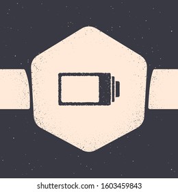 Grunge Battery charge level indicator icon isolated on grey background. Monochrome vintage drawing. Vector Illustration