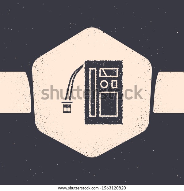 Grunge Battery icon\
isolated on grey background. Accumulator battery energy power and\
electricity accumulator battery. Monochrome vintage drawing. Vector\
Illustration