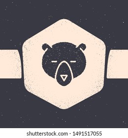 Grunge Bear head icon isolated on grey background. Monochrome vintage drawing. Vector Illustration