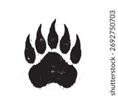 Grunge bear paw print concept. Bear footprint with distressed halftone texture design illustration, vector.